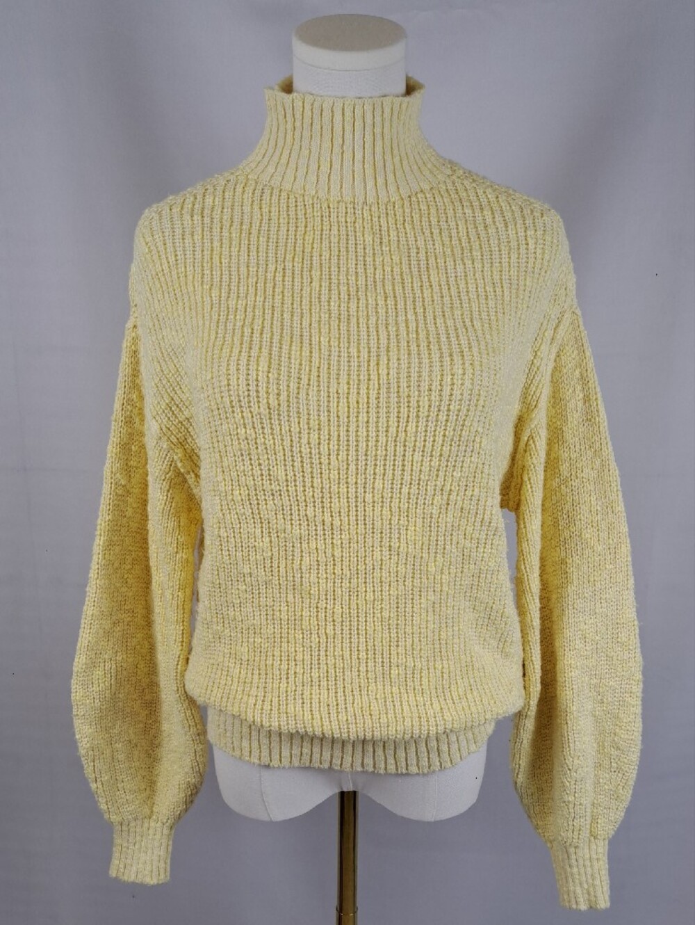 Aerie Yellow Chunky Textured Knit Mockneck Balloon Sleeve Sweater Oversized XS